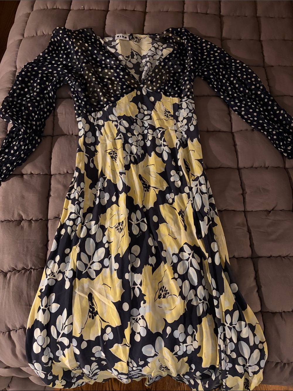 Rixo long yellow and navy dress